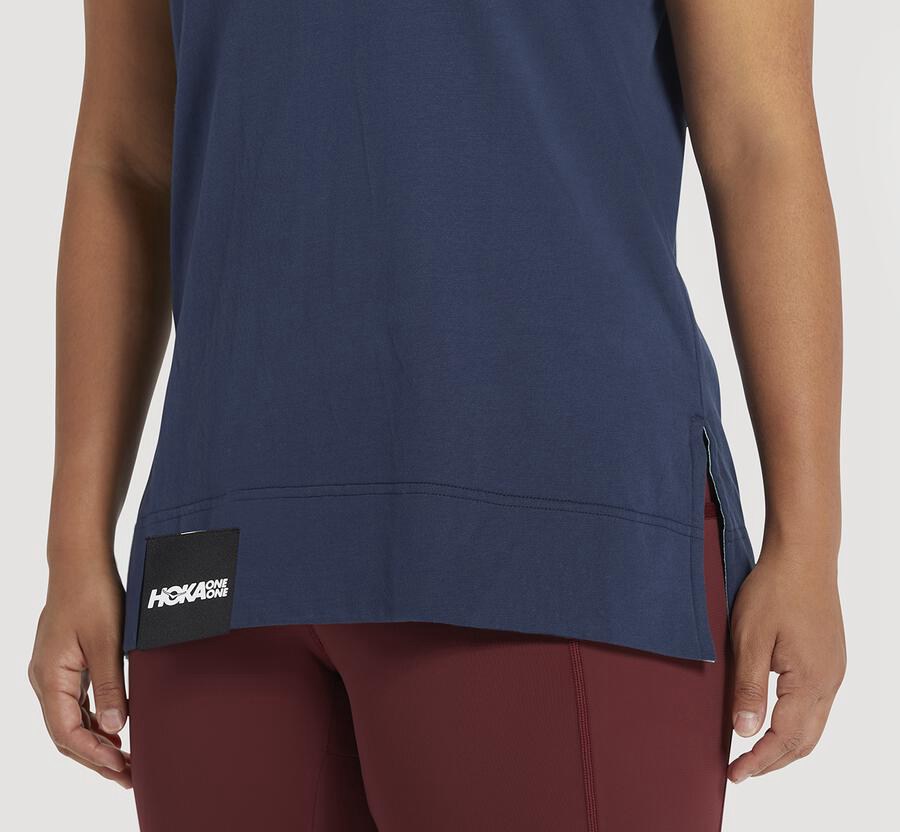 Hoka Australia One One Brand - Womens Tee Navy - TSGWF-8170